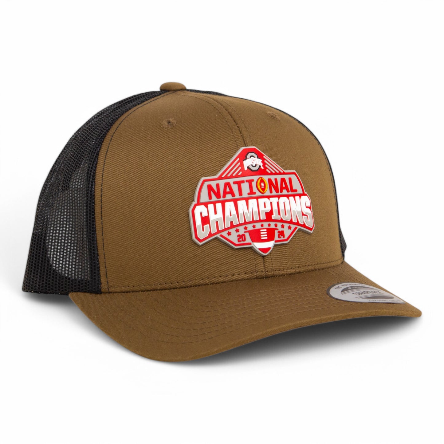 Ohio State Buckeyes 2024 CFP National Champions 3D YP Snapback Trucker Hat- Coyote Brown/ Black