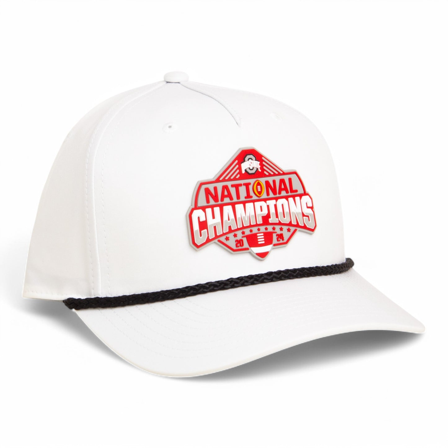 Ohio State Buckeyes 2024 CFP National Champions 3D Five Panel Classic Rope Hat- White/ Black