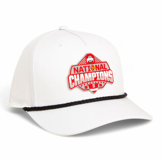 Ohio State Buckeyes 2024 CFP National Champions 3D Five Panel Classic Rope Hat- White/ Black