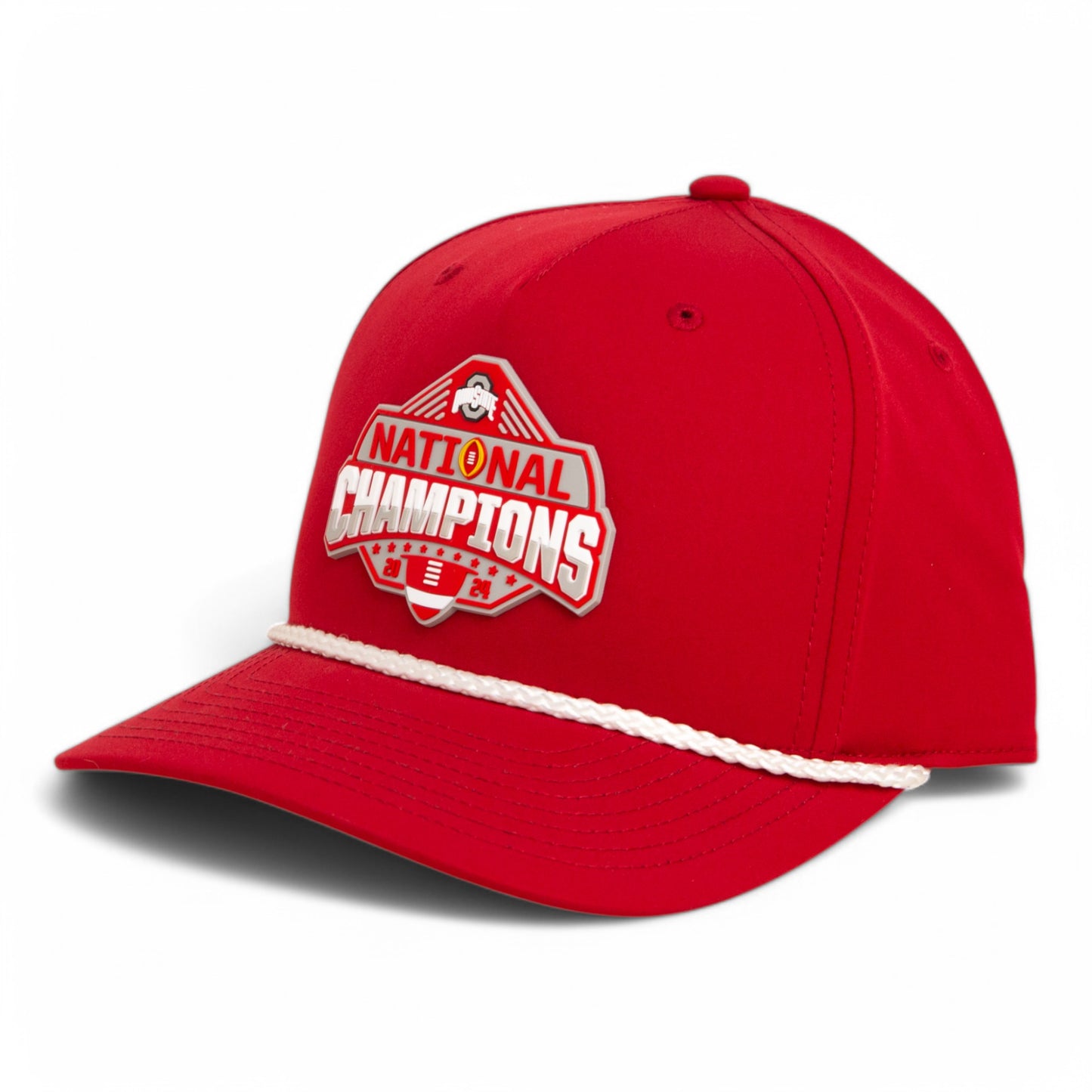 Ohio State Buckeyes 2024 CFP National Champions 3D Five Panel Classic Rope Hat- Red/ White