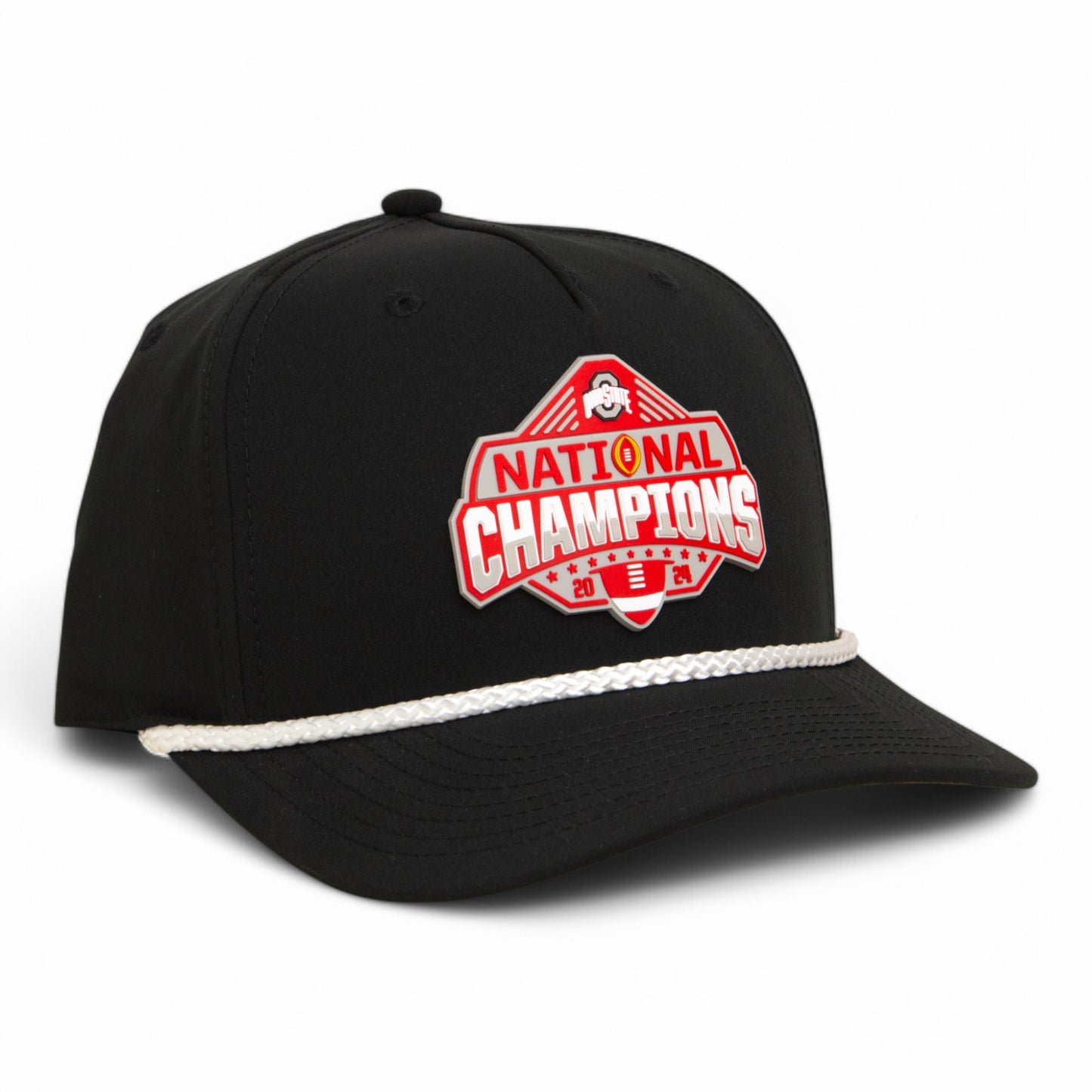 Ohio State Buckeyes 2024 CFP National Champions 3D Five Panel Classic Rope Hat- Black/ White