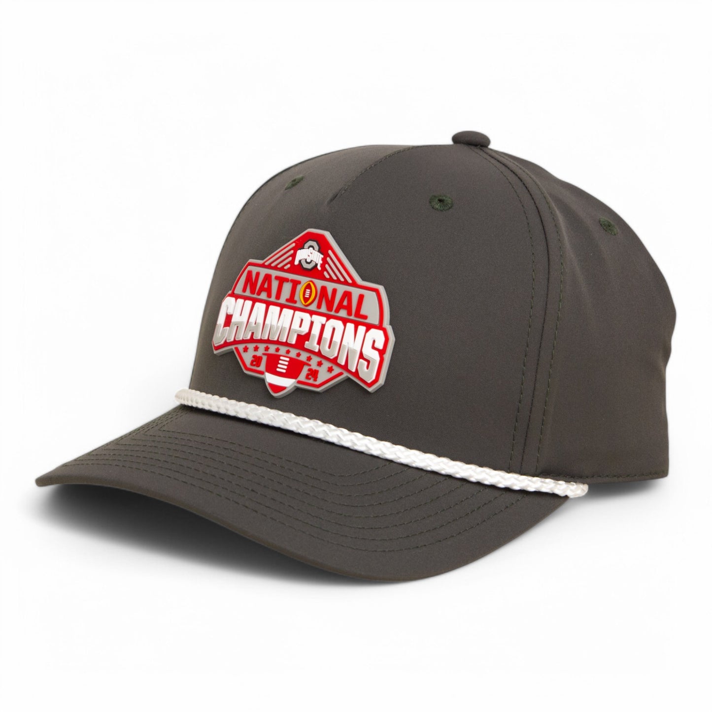 Ohio State Buckeyes 2024 CFP National Champions 3D Five Panel Classic Rope Hat- Olive Green/ White