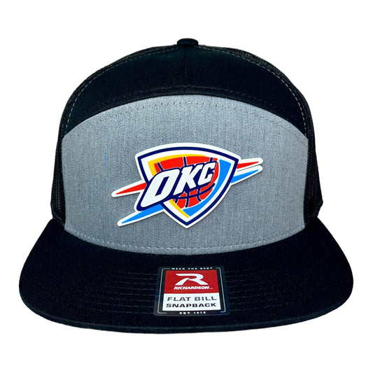 Oklahoma City Thunder 3D Snapback Seven-Panel Flat Bill Trucker Hat- Heather Grey/ Black