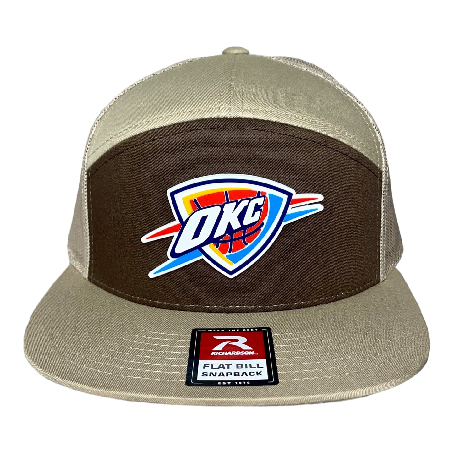 Oklahoma City Thunder 3D Snapback Seven-Panel Flat Bill Trucker Hat- Brown/ Tan