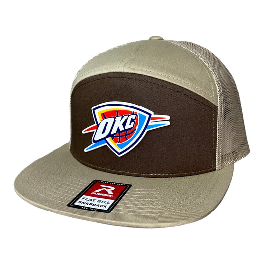 Oklahoma City Thunder 3D Snapback Seven-Panel Flat Bill Trucker Hat- Brown/ Tan