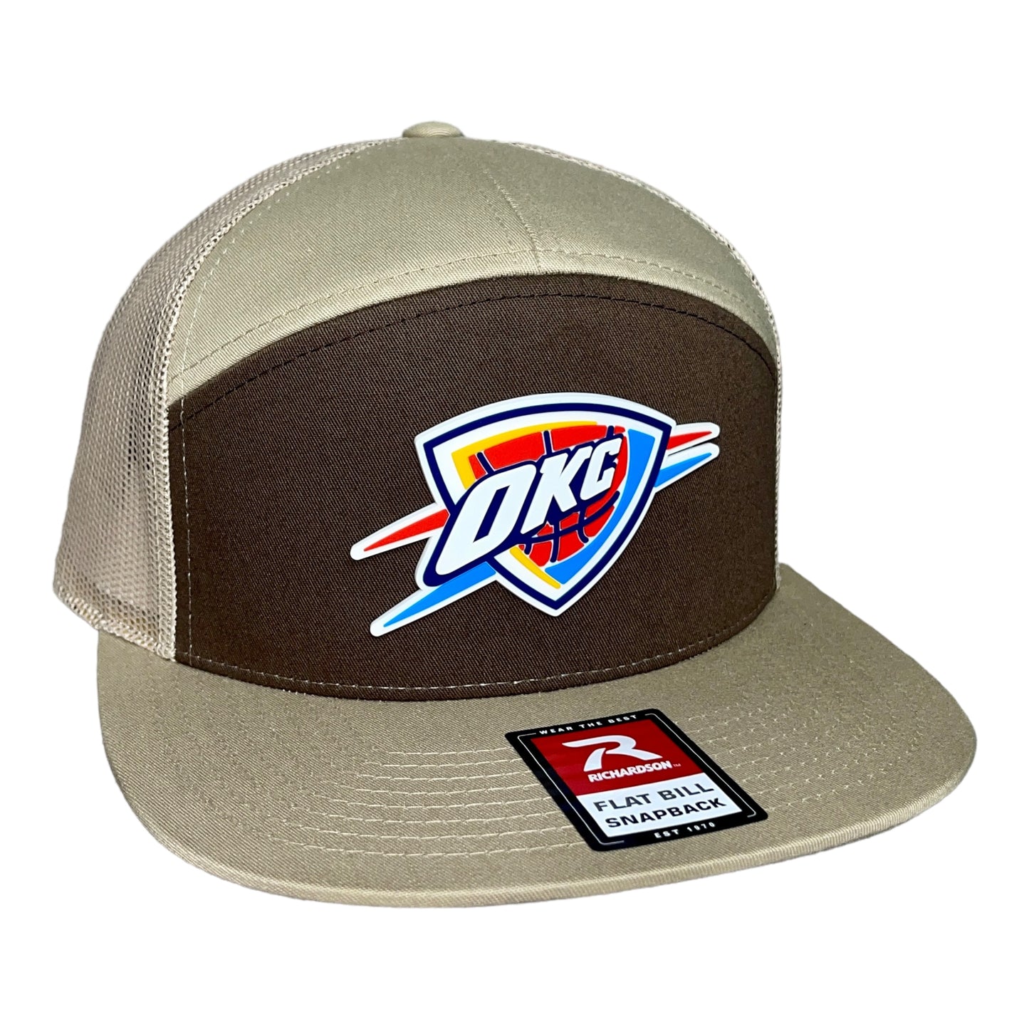 Oklahoma City Thunder 3D Snapback Seven-Panel Flat Bill Trucker Hat- Brown/ Tan