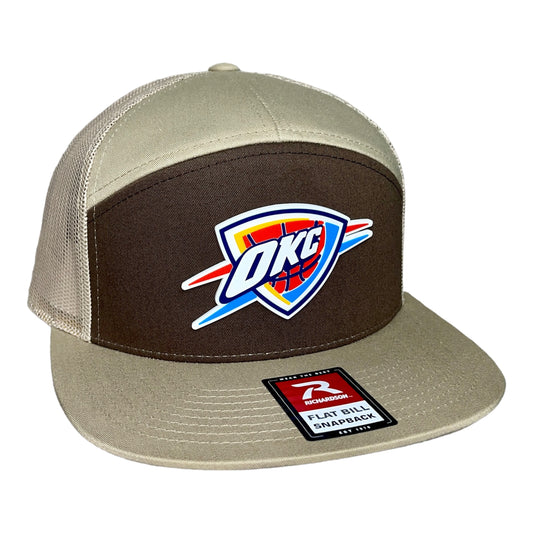 Oklahoma City Thunder 3D Snapback Seven-Panel Flat Bill Trucker Hat- Brown/ Tan