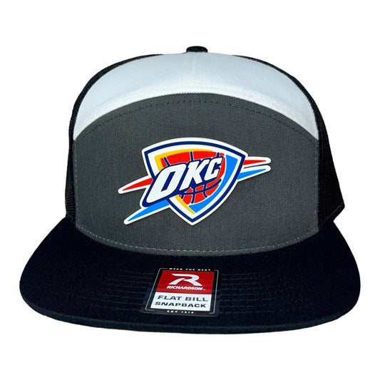 Oklahoma City Thunder 3D Snapback Seven-Panel Flat Bill Trucker Hat- Charcoal/ White/ Black