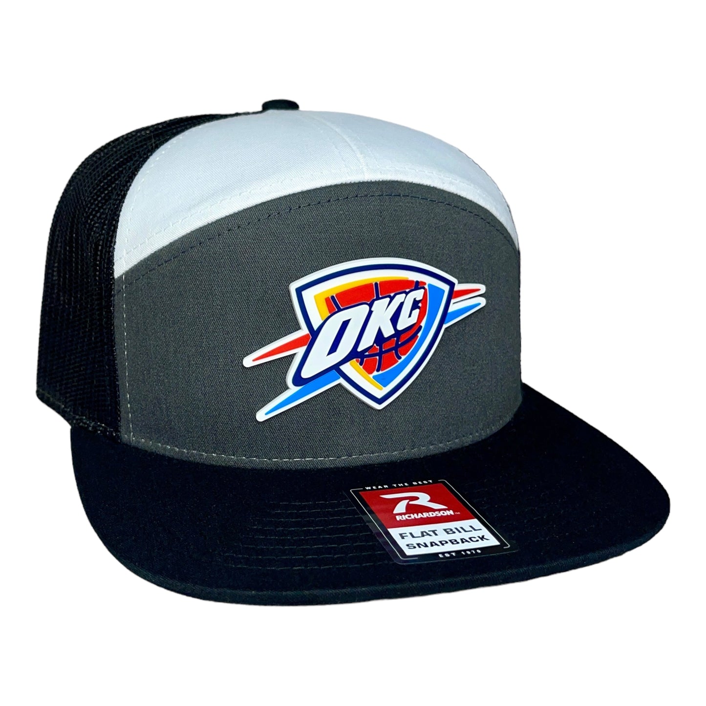 Oklahoma City Thunder 3D Snapback Seven-Panel Flat Bill Trucker Hat- Charcoal/ White/ Black