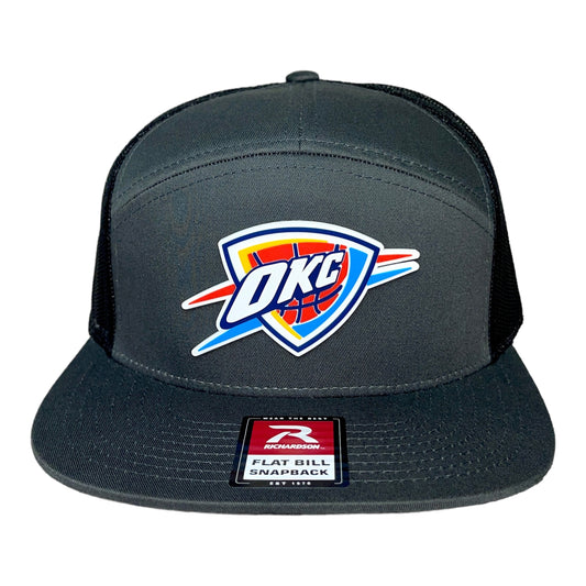 Oklahoma City Thunder 3D Snapback Seven-Panel Flat Bill Trucker Hat- Charcoal/ Black