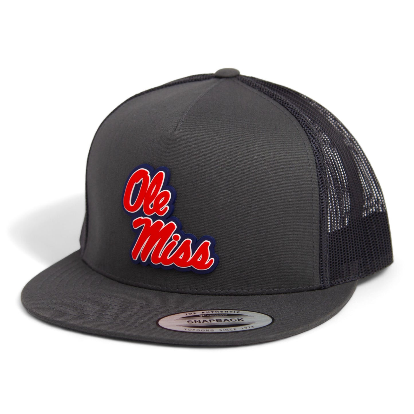 Ole Miss Rebels 3D YP Snapback Flat Bill Trucker Hat- Charcoal/ Black