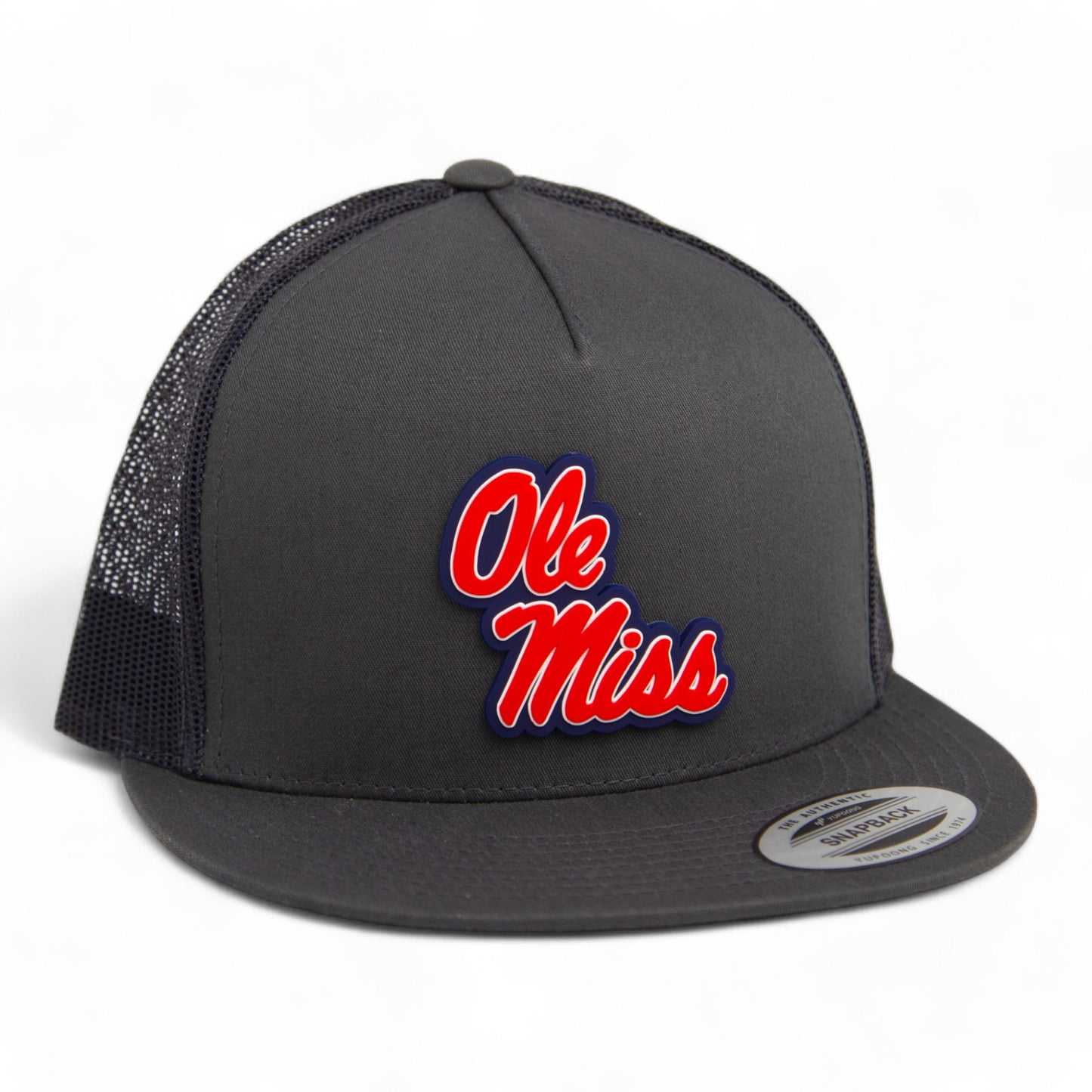 Ole Miss Rebels 3D YP Snapback Flat Bill Trucker Hat- Charcoal/ Black