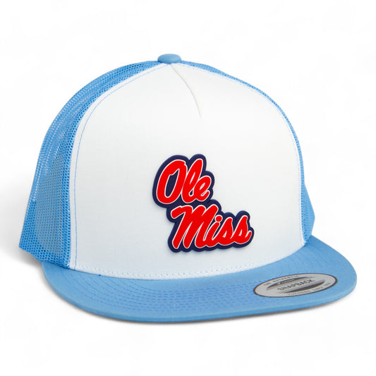 Ole Miss Rebels 3D YP Snapback Flat Bill Trucker Hat- White/ Carolina Blue