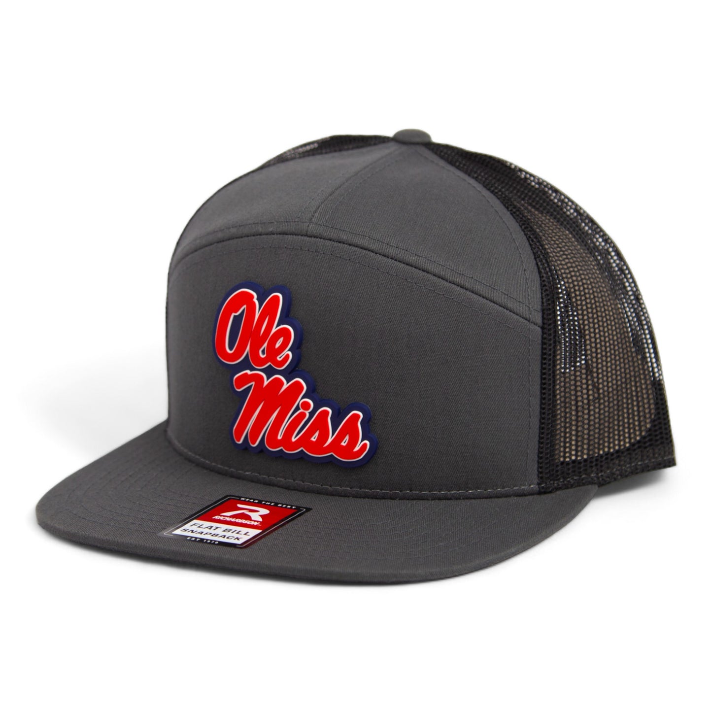 Ole Miss Rebels 3D Snapback Seven-Panel Flat Bill Trucker Hat- Charcoal/ Black