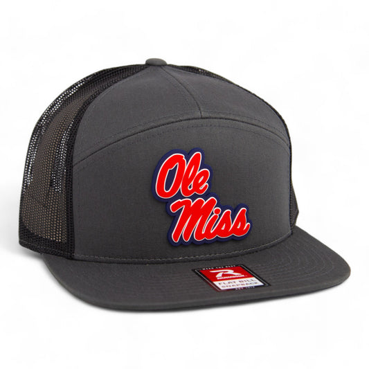 Ole Miss Rebels 3D Snapback Seven-Panel Flat Bill Trucker Hat- Charcoal/ Black