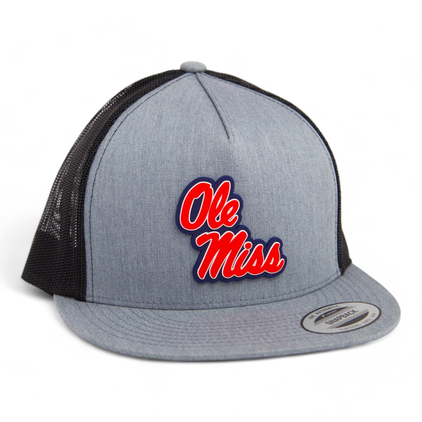 Ole Miss Rebels 3D YP Snapback Flat Bill Trucker Hat- Heather Grey/ Black