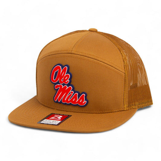 Ole Miss Rebels 3D Snapback Seven-Panel Flat Bill Trucker Hat- Caramel