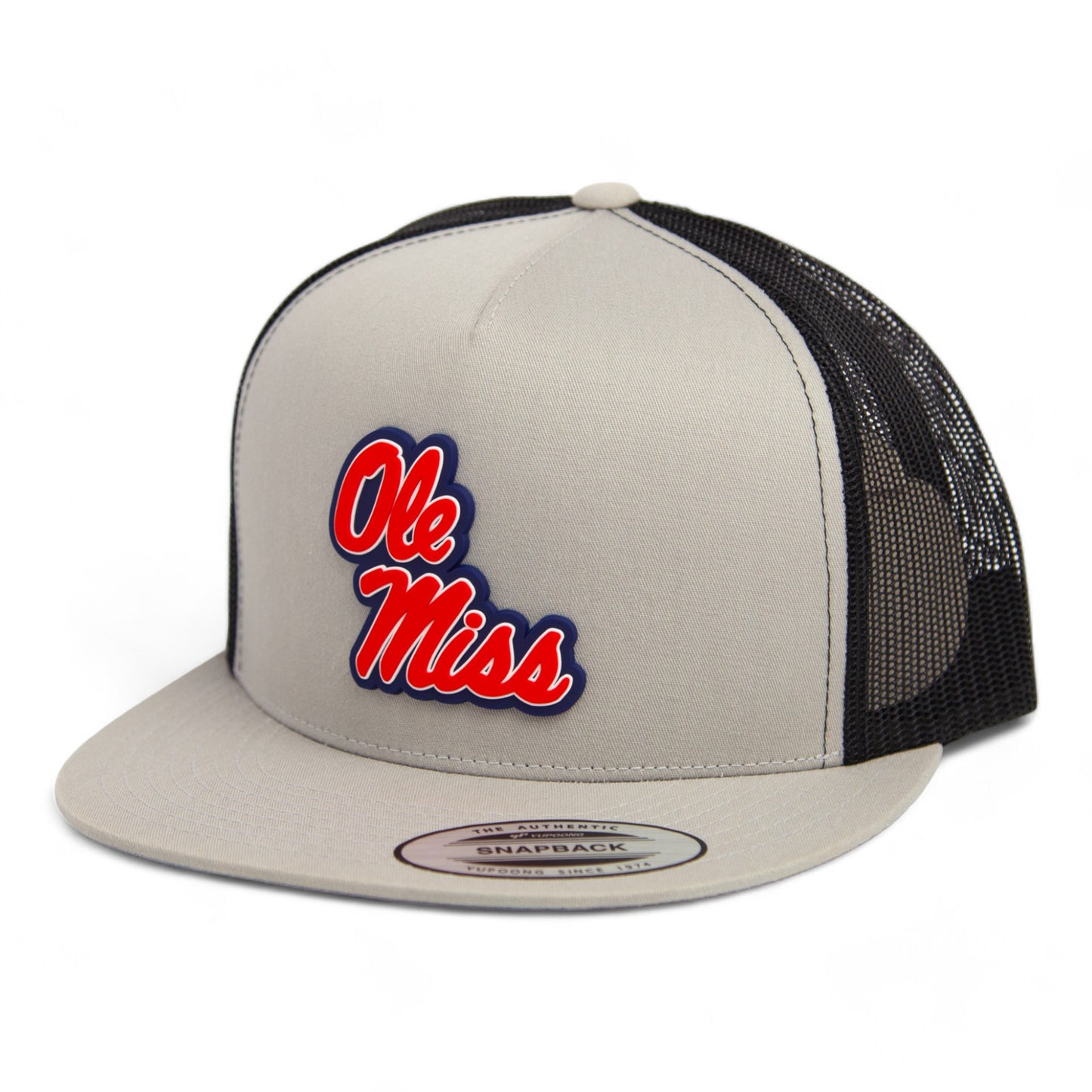 Ole Miss Rebels 3D YP Snapback Flat Bill Trucker Hat- Silver/ Black