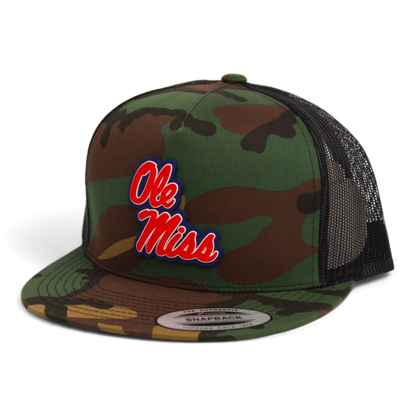 Ole Miss Rebels 3D YP Snapback Flat Bill Trucker Hat- Army Camo/ Black