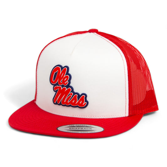 Ole Miss Rebels 3D YP Snapback Flat Bill Trucker Hat- White/ Red