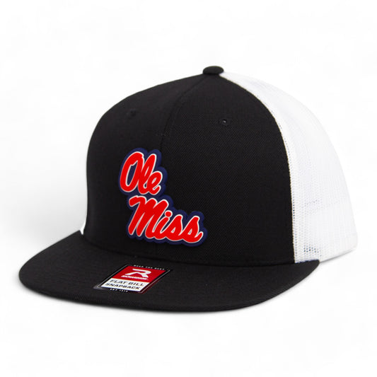 Ole Miss Rebels 3D Wool Blend Flat Bill Hat- Black/ White