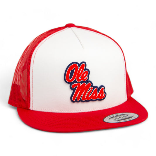 Ole Miss Rebels 3D YP Snapback Flat Bill Trucker Hat- White/ Red