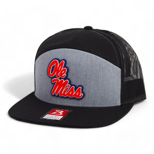 Ole Miss Rebels 3D Snapback Seven-Panel Flat Bill Trucker Hat- Heather Grey/ Black