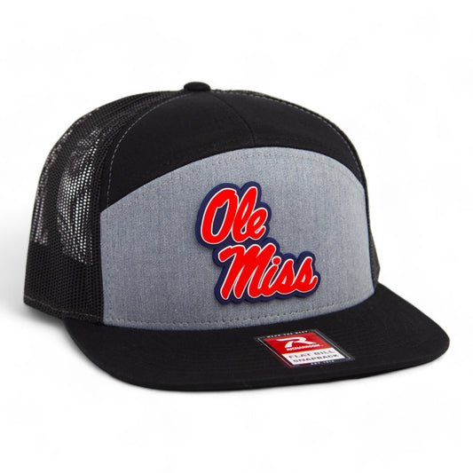 Ole Miss Rebels 3D Snapback Seven-Panel Flat Bill Trucker Hat- Heather Grey/ Black