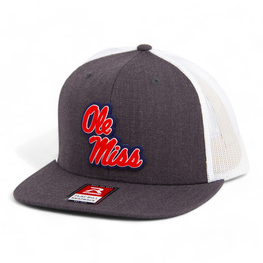 Ole Miss Rebels 3D Wool Blend Flat Bill Hat- Heather Charcoal/ White