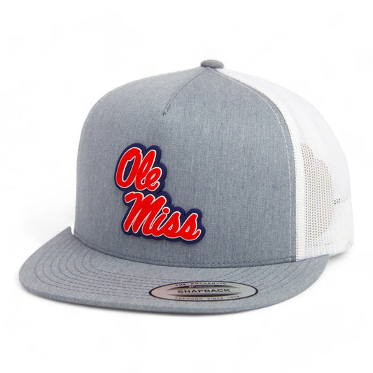 Ole Miss Rebels 3D YP Snapback Flat Bill Trucker Hat- Heather Grey/ White