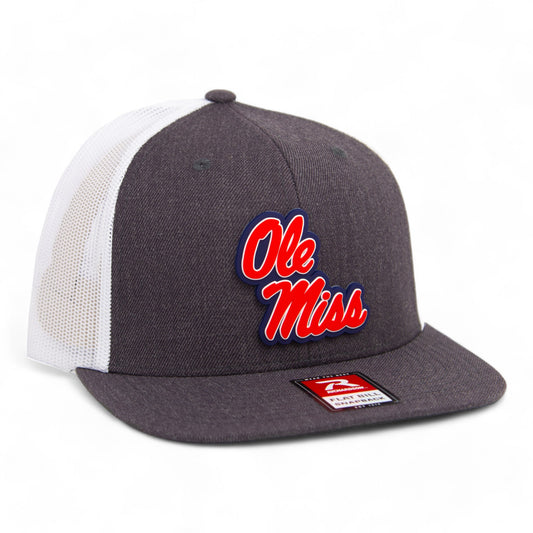 Ole Miss Rebels 3D Wool Blend Flat Bill Hat- Heather Charcoal/ White