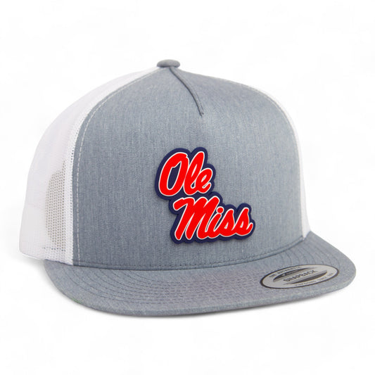 Ole Miss Rebels 3D YP Snapback Flat Bill Trucker Hat- Heather Grey/ White