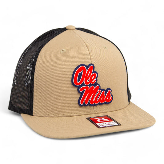 Ole Miss Rebels 3D Wool Blend Flat Bill Hat- Tan/ Black