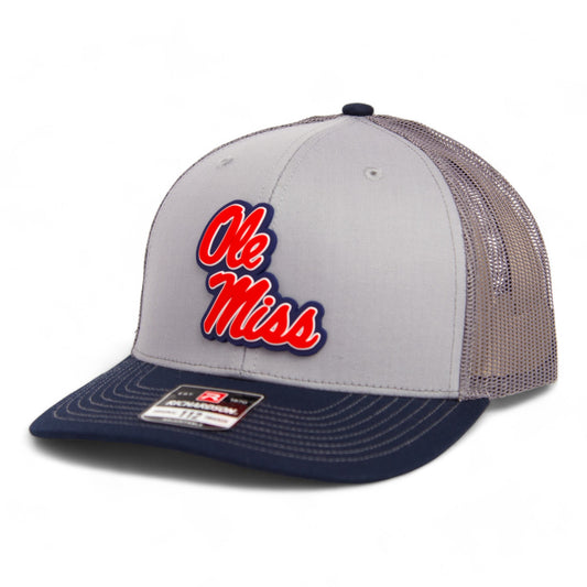 Ole Miss Rebels 3D Snapback Trucker Hat- Grey/ Charcoal/ Navy