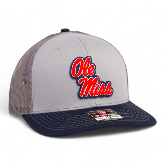 Ole Miss Rebels 3D Snapback Trucker Hat- Grey/ Charcoal/ Navy