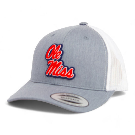 Ole Miss Rebels 3D YP Snapback Trucker Hat- Heather Grey/ White