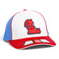 Ole Miss Rebels 3D Flexfit Trucker Hat- White/ Columbia Blue/ Red Tri