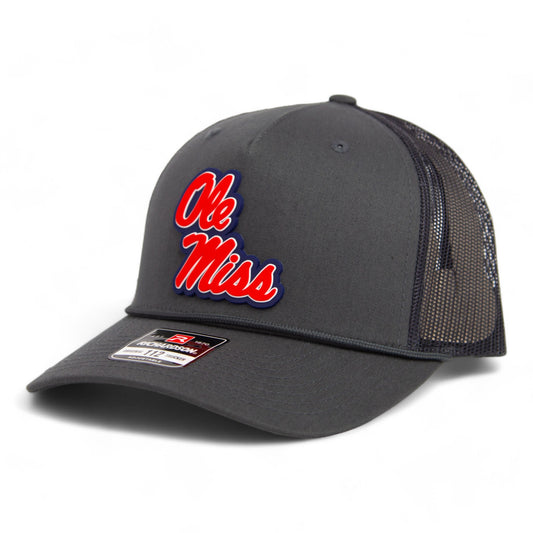 Ole Miss Rebels 3D Snapback Trucker Rope Hat- Charcoal