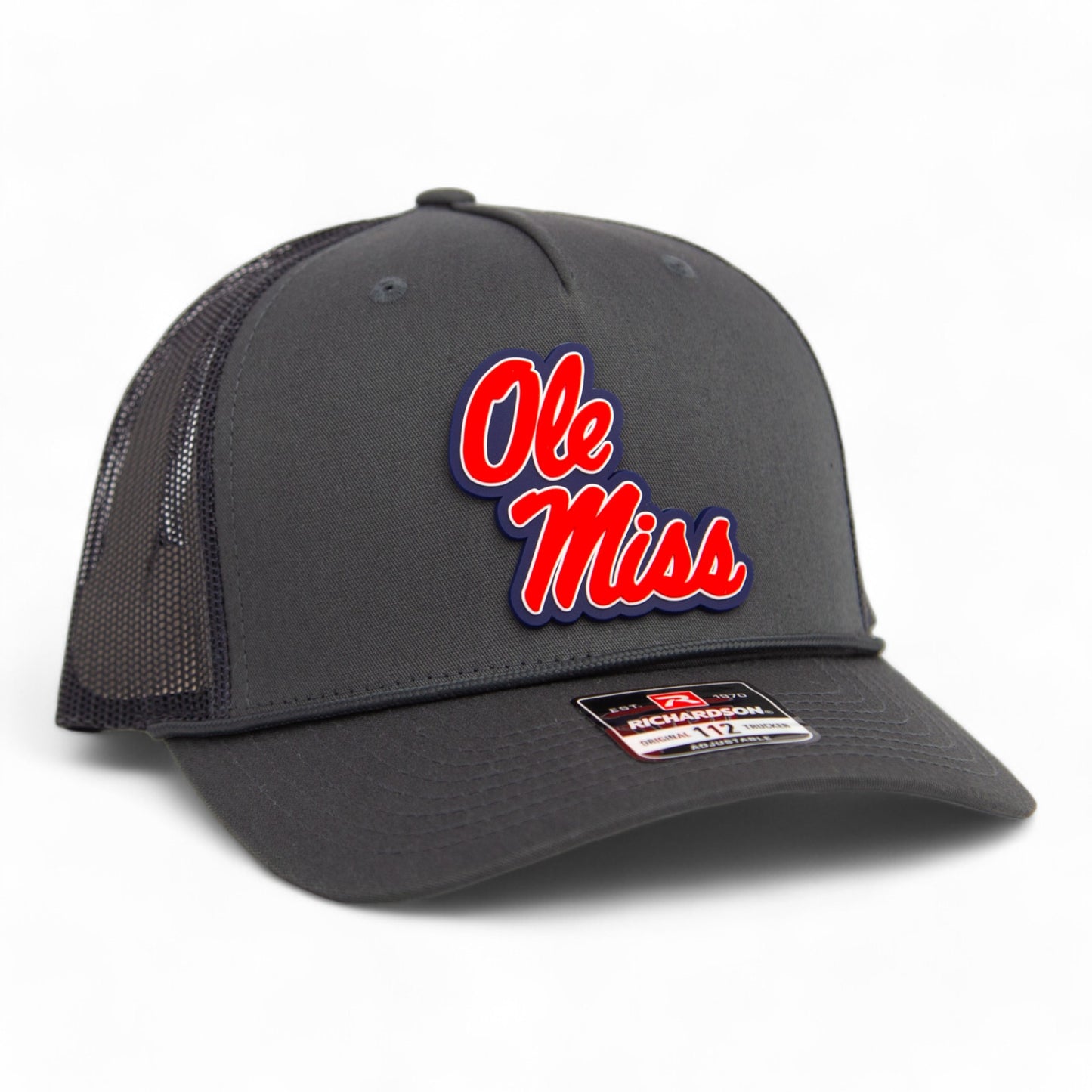 Ole Miss Rebels 3D Snapback Trucker Rope Hat- Charcoal