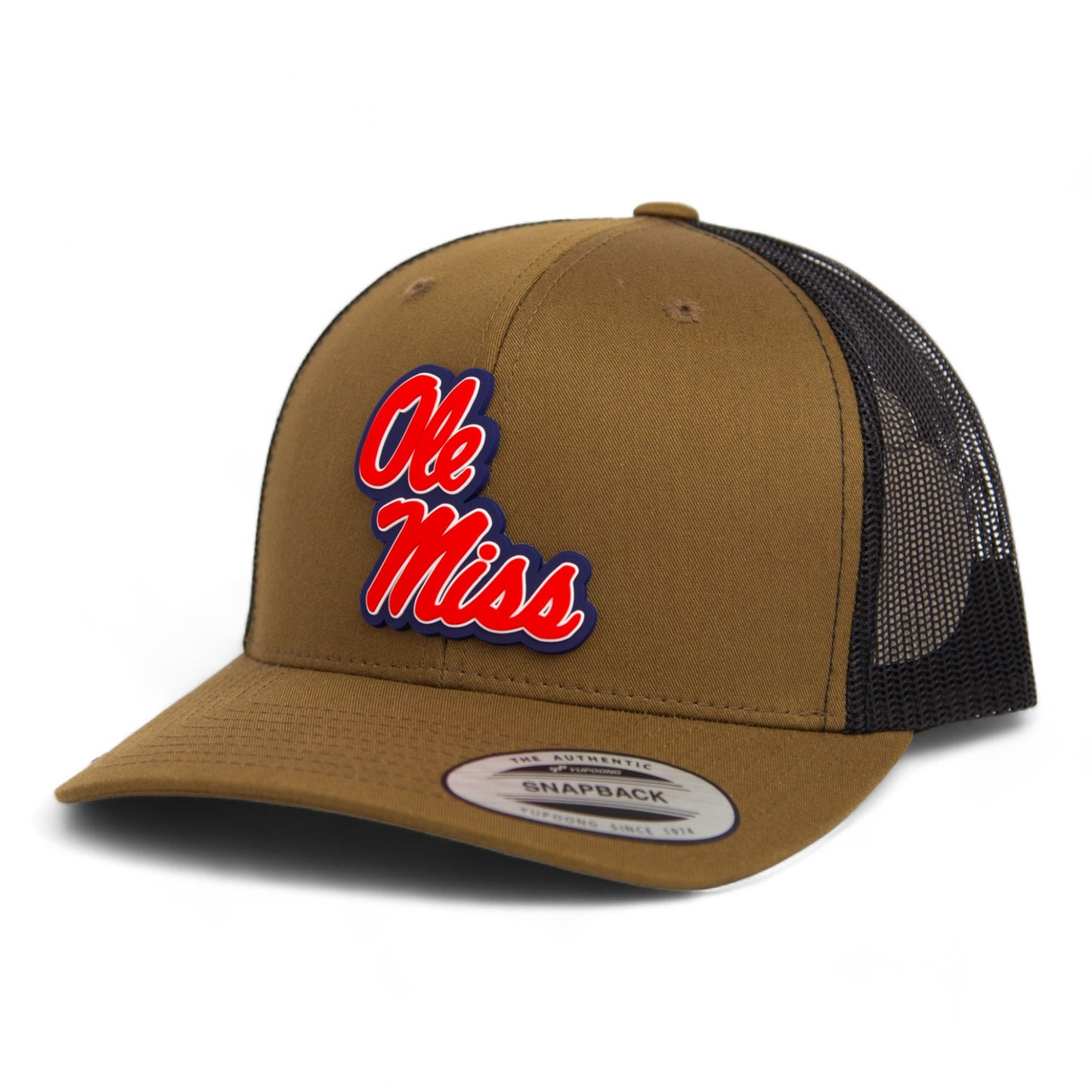 Ole Miss Rebels 3D YP Snapback Trucker Hat- Coyote Brown/ Black