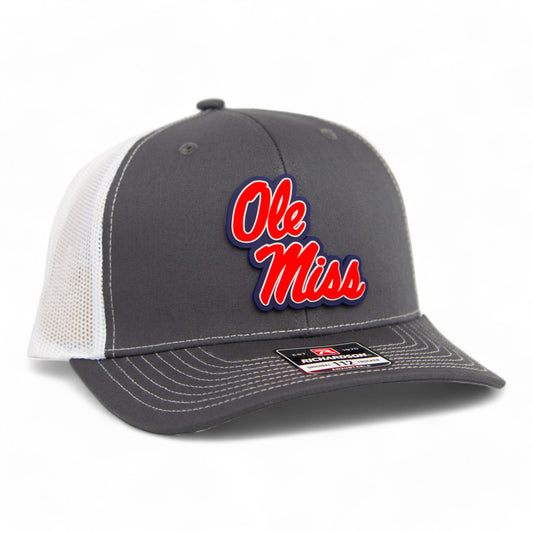 Ole Miss Rebels 3D Snapback Trucker Hat- Charcoal/ White