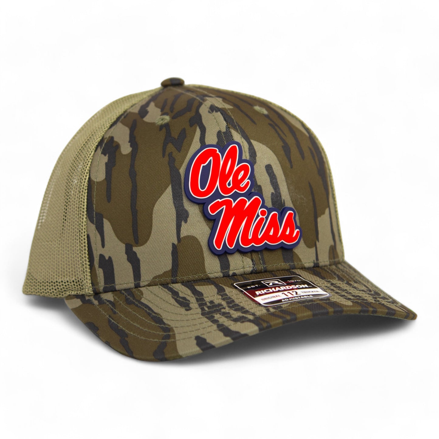 Ole Miss Rebels 3D Snapback Trucker Hat- Mossy Oak Bottomland/ Loden