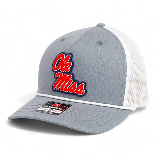 Ole Miss Rebels 3D Snapback Trucker Rope Hat- Heather Grey/ White