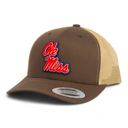 Ole Miss Rebels 3D YP Snapback Trucker Hat- Brown/ Tan