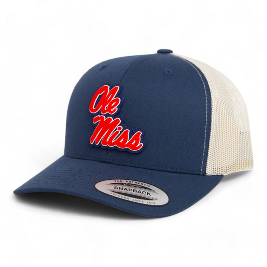 Ole Miss Rebels 3D YP Snapback Trucker Hat- Navy/ Silver