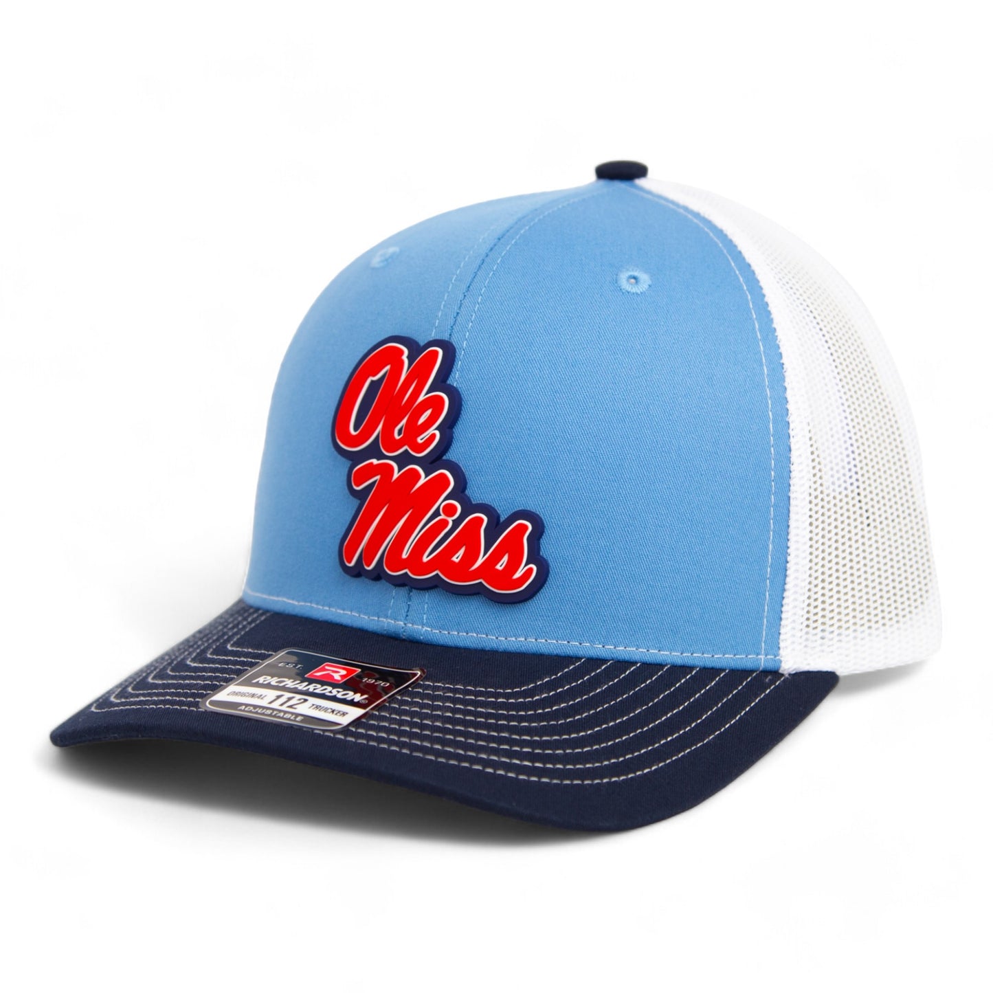 Ole Miss Rebels 3D Snapback Trucker Hat- Columbia Blue/ White/ Navy