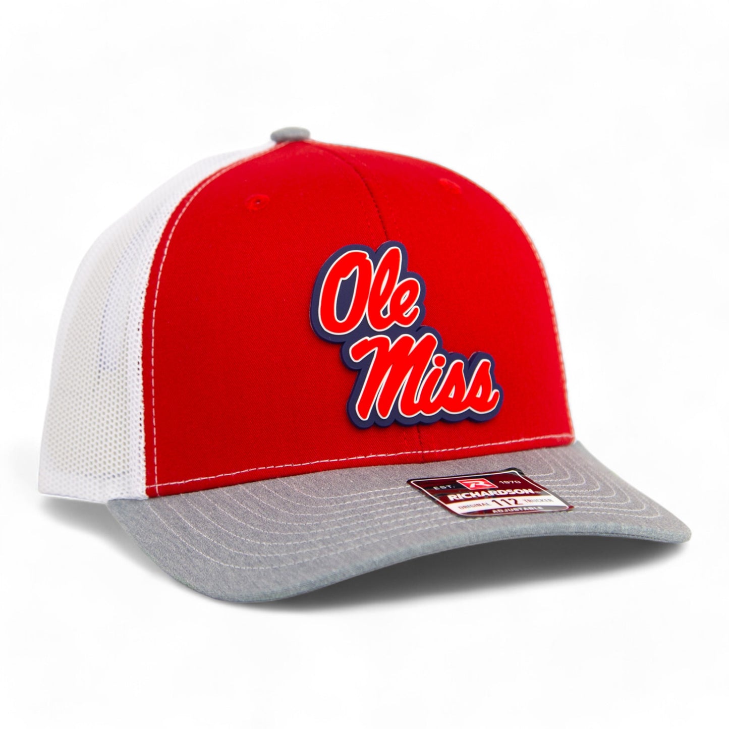 Ole Miss Rebels 3D Snapback Trucker Hat- Red/ White/ Heather Grey