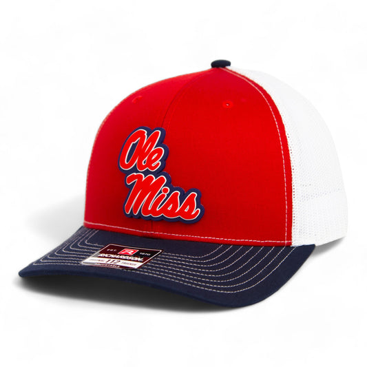 Ole Miss Rebels 3D Snapback Trucker Hat- Red/ White/ Navy