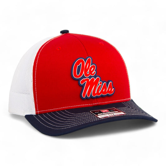 Ole Miss Rebels 3D Snapback Trucker Hat- Red/ White/ Navy