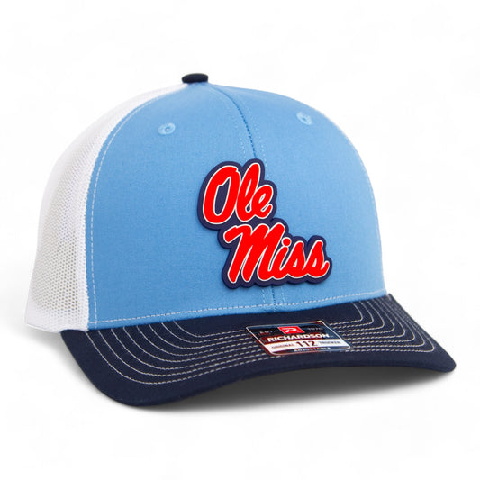 Ole Miss Rebels 3D Snapback Trucker Hat- Columbia Blue/ White/ Navy